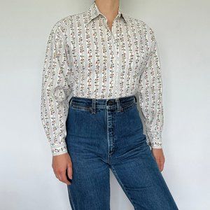 90s coastal cowgirl oversized long sleeve cotton floral striped button up top